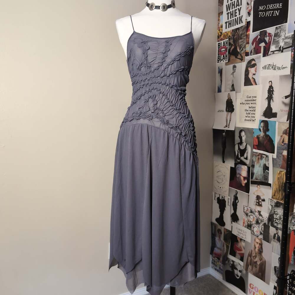 Textured Smocked Midi Slip Dress Grunge